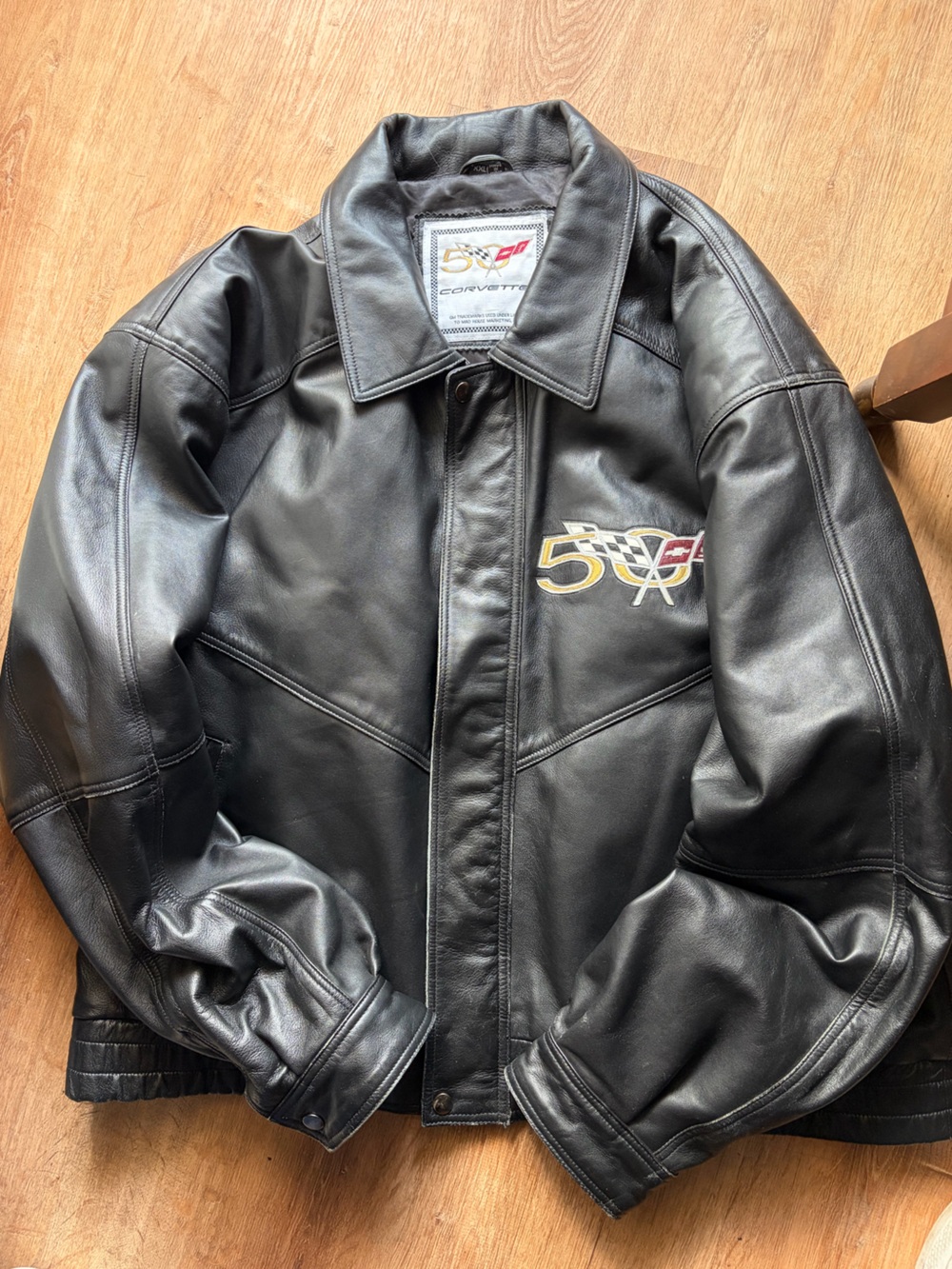 Corvette 50th Anniversary Black Leather Bomber Jacket